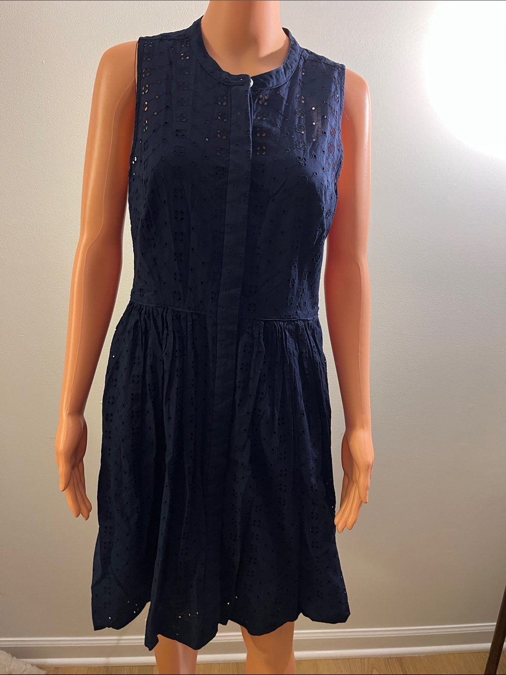 J. Crew Navy Eyelet Sleeveless Midi Dress